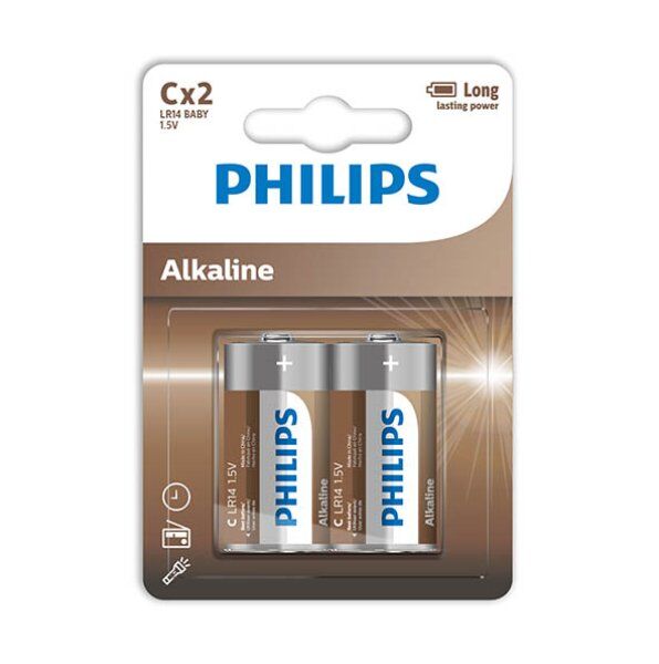 Philips Pilhas Alcalinas Tamanho C LR14 - Blister com 2 Unidades