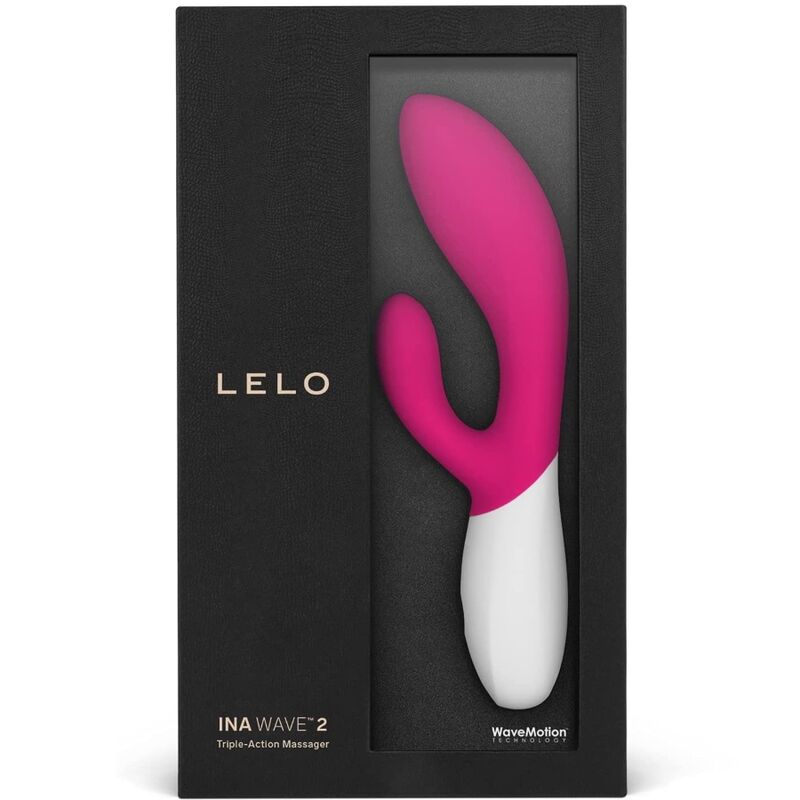 Vista detalhada do vibrador LELO INA WAVE 2 WaveMotion™ na cor cerise, destacando seu design ergonômico e texturas de silicone.