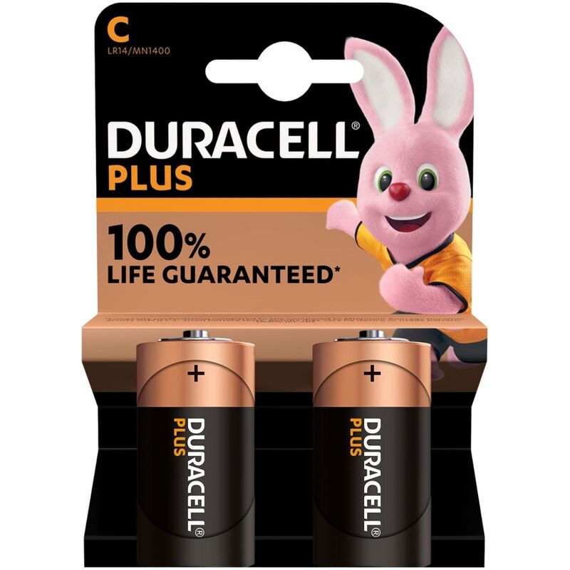 Baterias Duracell Plus Power Alcalina C LR14 (2 Unidades) para dispositivos eletrónicos e brinquedos sexuais.