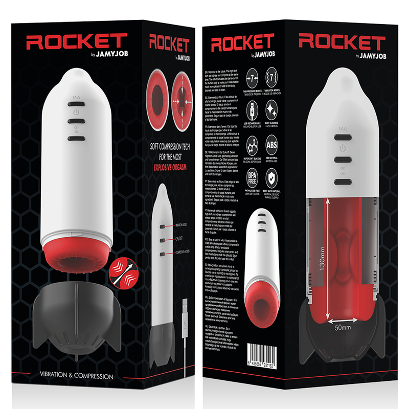 Detalhe do Masturbador Masculino Jamyjob Rocket com funções de vibração e compressão