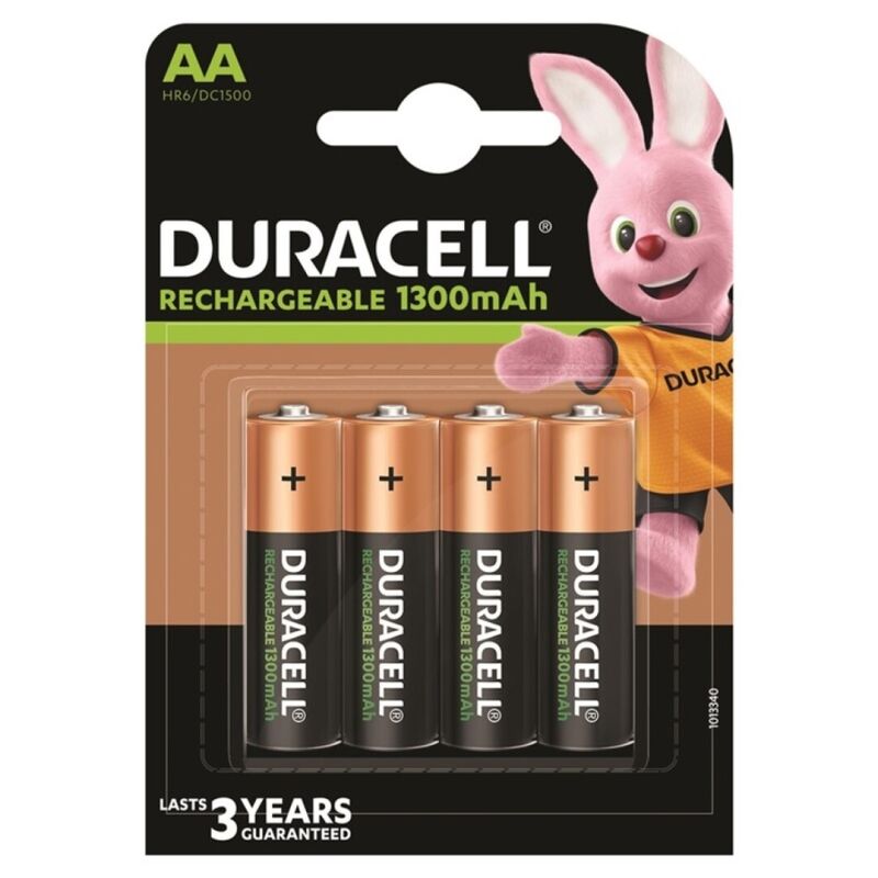 Duracell Bateria Recarregável AA HR6 1300mAh Pack 4 Unidades para dispositivos eletrónicos