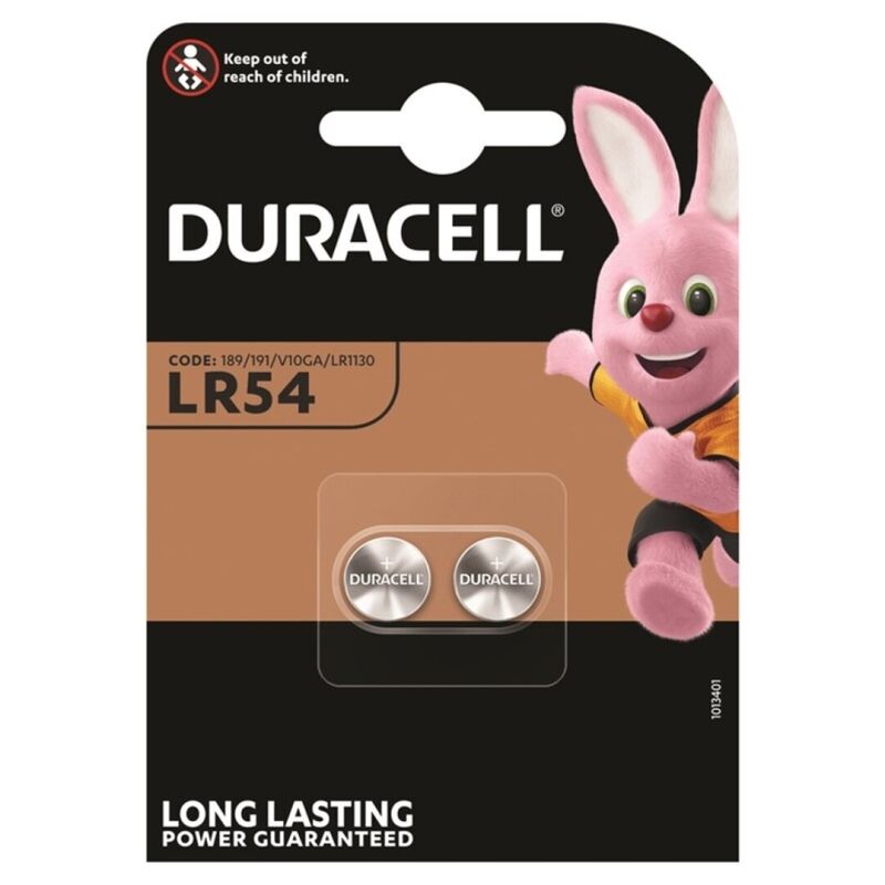 Pack de 2 baterias botão alcalinas Duracell LR54 LR1130 AG10 1,5V para dispositivos eletrónicos