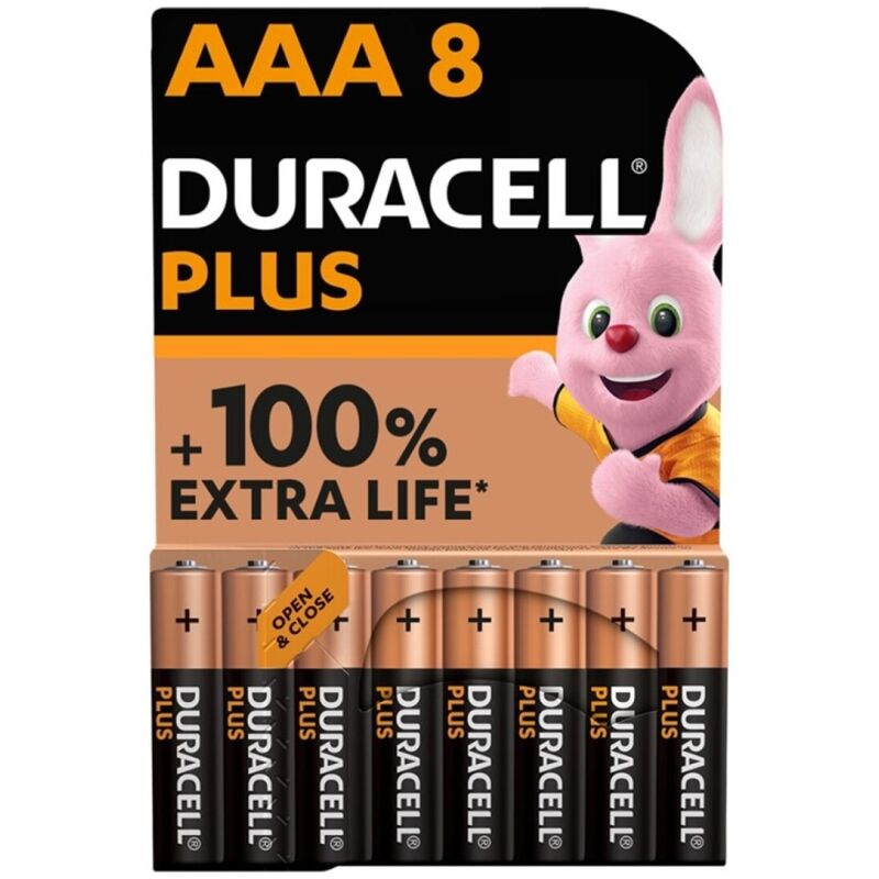 Pack de 8 pilhas alcalinas Duracell AAA LR03 Plus Power