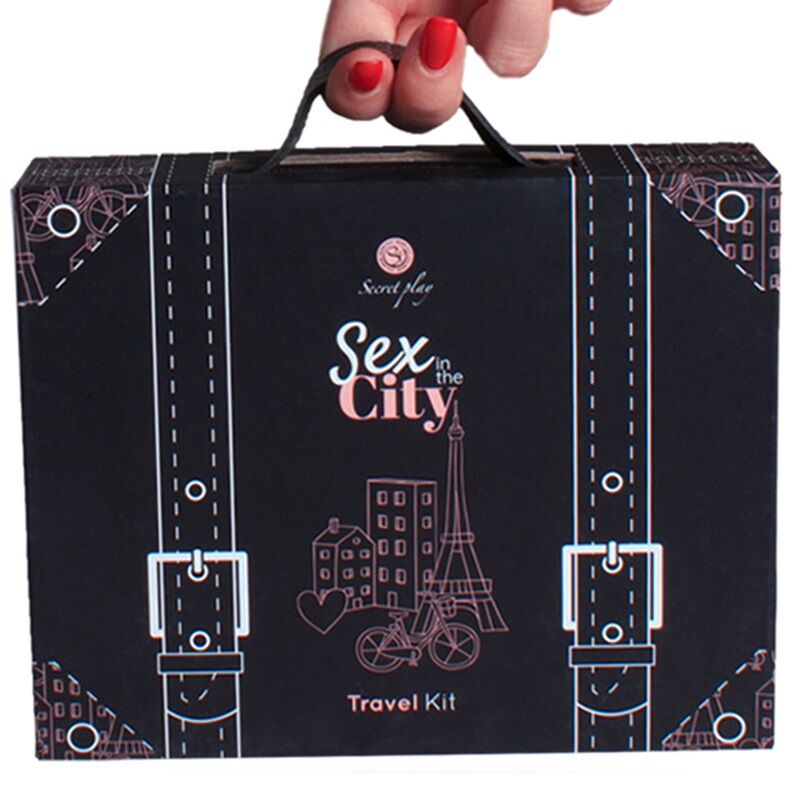 Kit de Viagem SECRETPLAY Sexo na Cidade com vibrador, dado e acessórios para casais.
