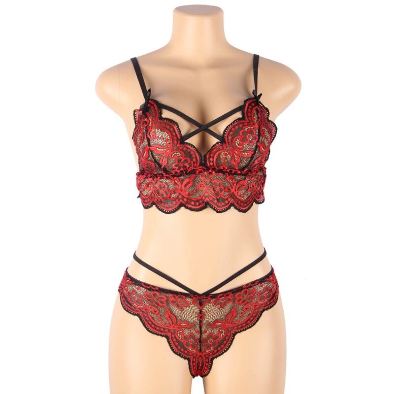 Subblime – Conjunto Duas Peças Top e Tanga em Renda Vermelha e Preta