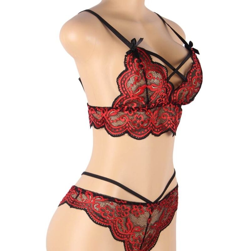 Subblime – Conjunto Duas Peças Top e Tanga em Renda Vermelha e Preta