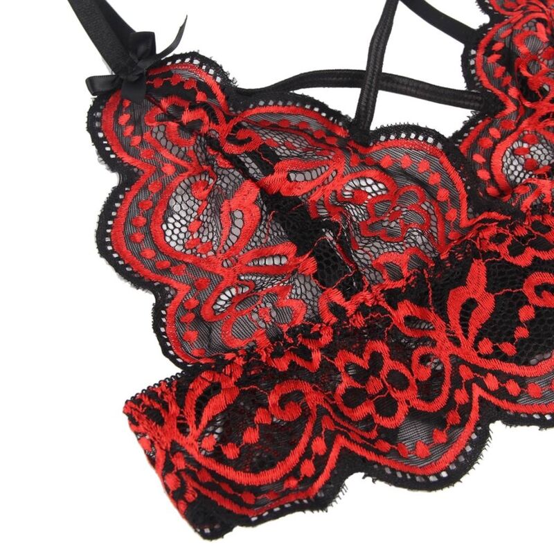 Subblime – Conjunto Duas Peças Top e Tanga em Renda Vermelha e Preta
