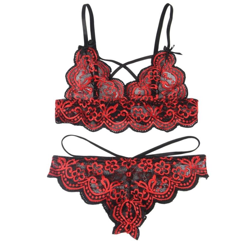 Subblime – Conjunto Duas Peças Top e Tanga em Renda Vermelha e Preta