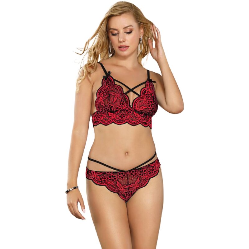 Subblime – Conjunto Duas Peças Top e Tanga em Renda Vermelha e Preta