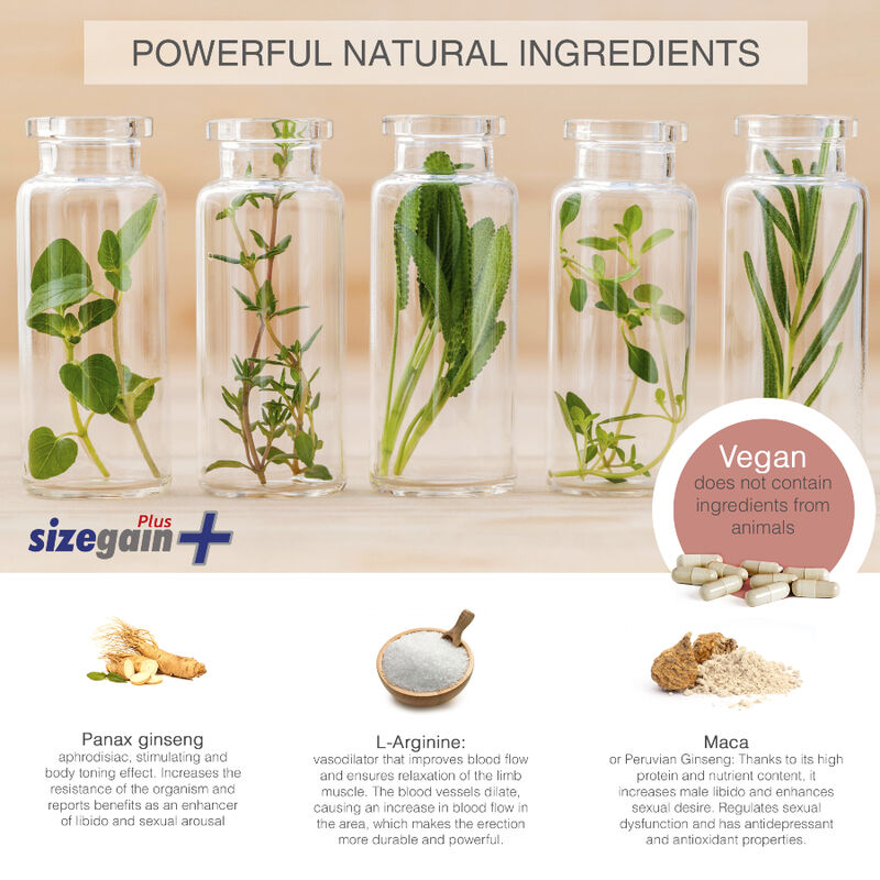 Embalagem de 500 COSMETICS Comprimidos SizeGain Plus para aumento peniano e potência sexual.