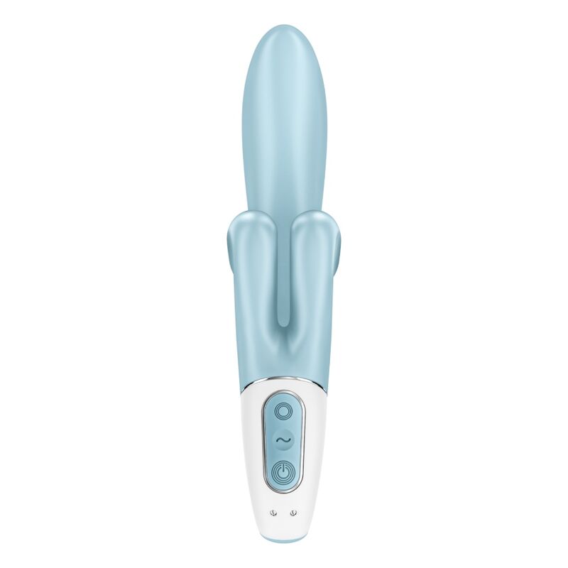 Close-up do Vibrador Coelho Satisfyer Touch Me Azul, destacando o design ergonómico e o estimulador clitoriano.