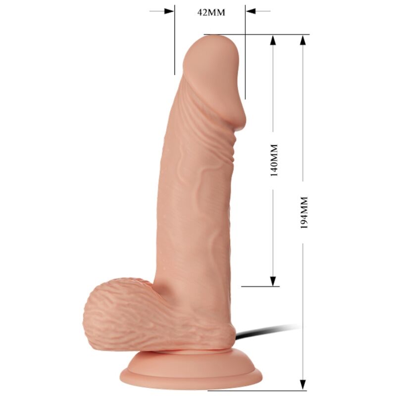 Close-up do Vibrador Realista BAILE 19.4CM com Vibração e Base de Vácuo, mostrando a sua textura e detalhes.