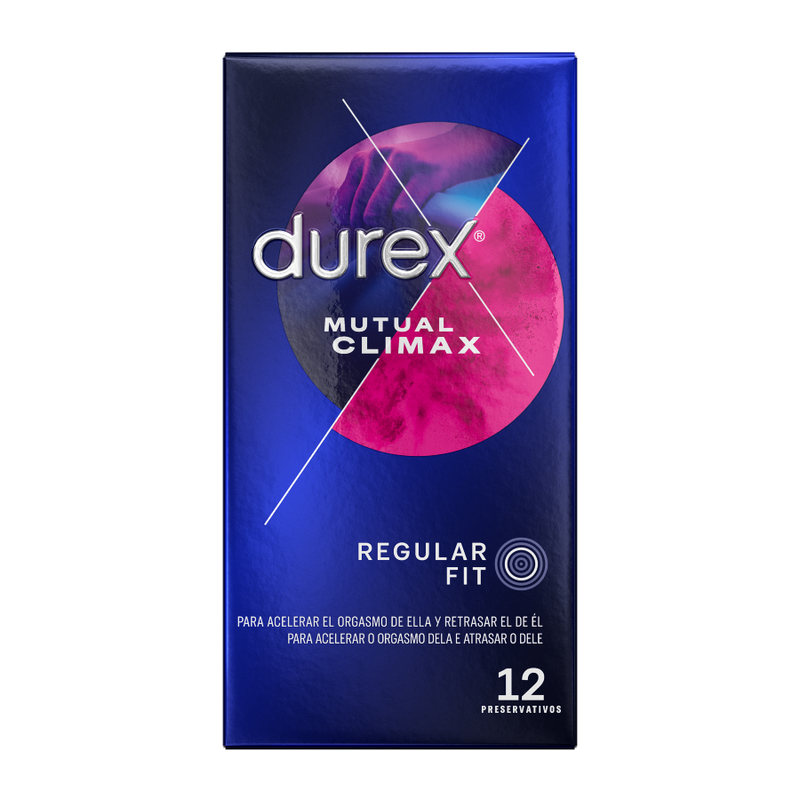 DUREX Preservativos Clímax Mútuo 12 Unidades, embalagem e detalhes do preservativo.