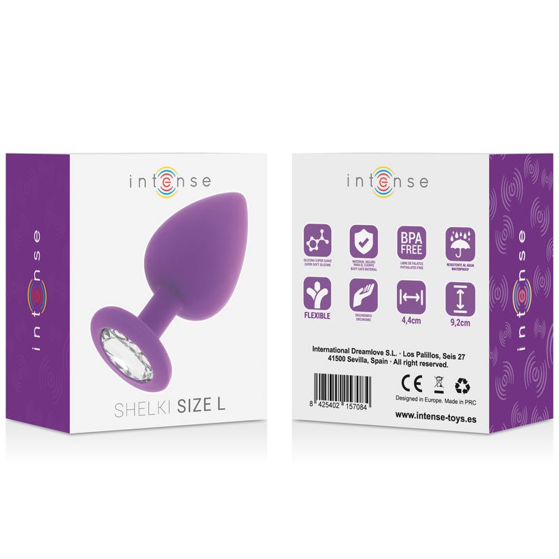 Plug Anal INTENSE Shelki L de silicone macio com base em diamante para estimulação anal.