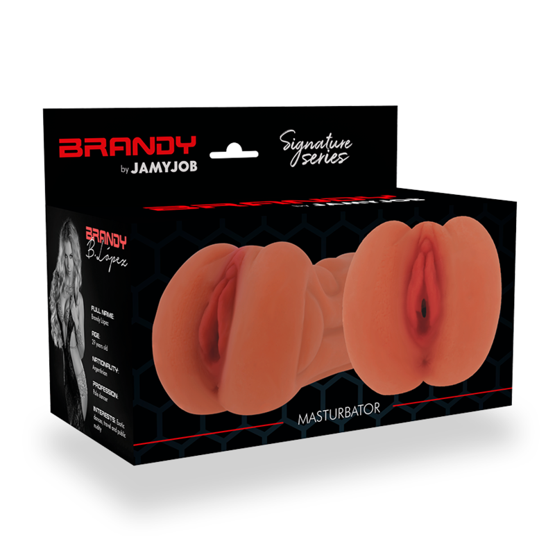 Jamyjob Signature Masturbador Vagina Brandy, mostrando a textura e o design realista para prazer masculino