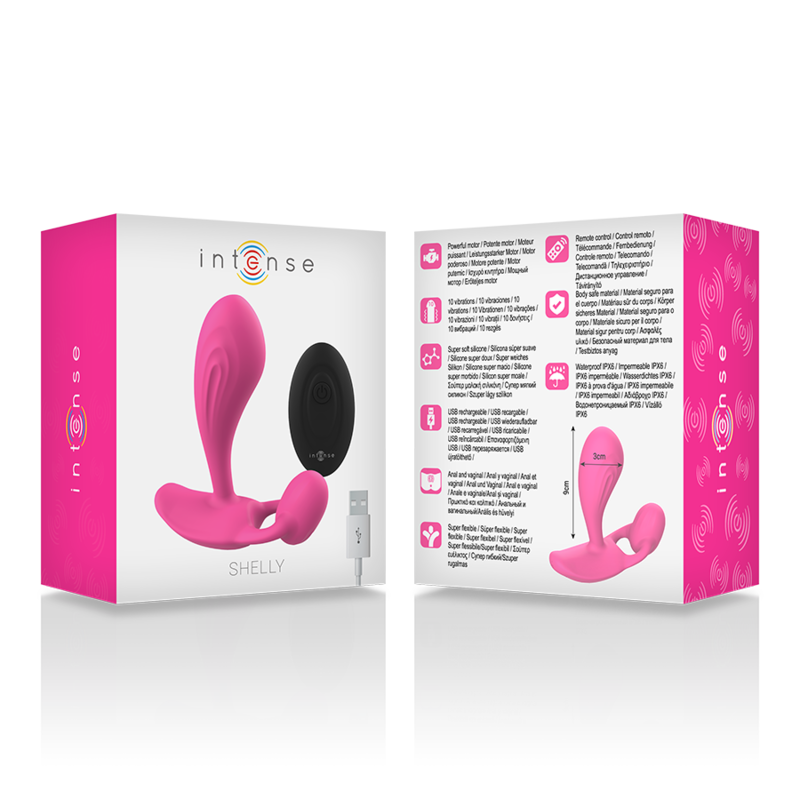 Intense Shelly Plug Anal Vibratório com Controle Remoto Rosa, detalhe do design ergonômico e acabamento em silicone