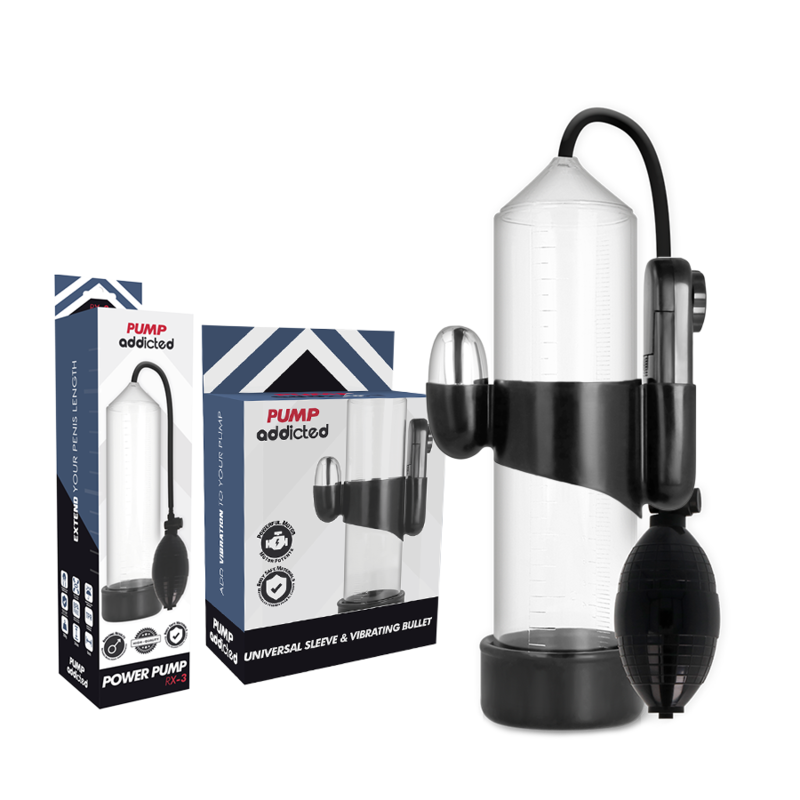 PUMP ADDICTED Bomba de Vácuo Peniana Vibratória RX3 Transparente para aumento e desempenho masculino.