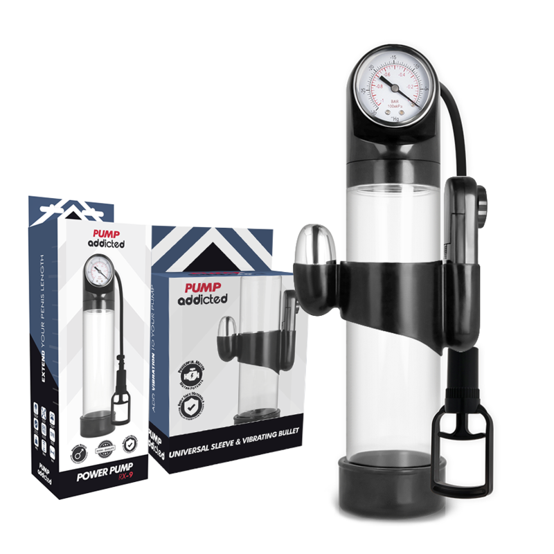 PUMP ADDICTED Bomba Peniana Transparente RX9 com Vibrador para Aumento e Performance Masculina