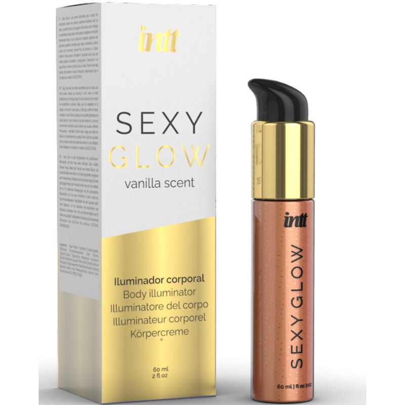INTT Sexy Glow Iluminador Corporal 60ml para pele com brilho dourado e aroma de baunilha