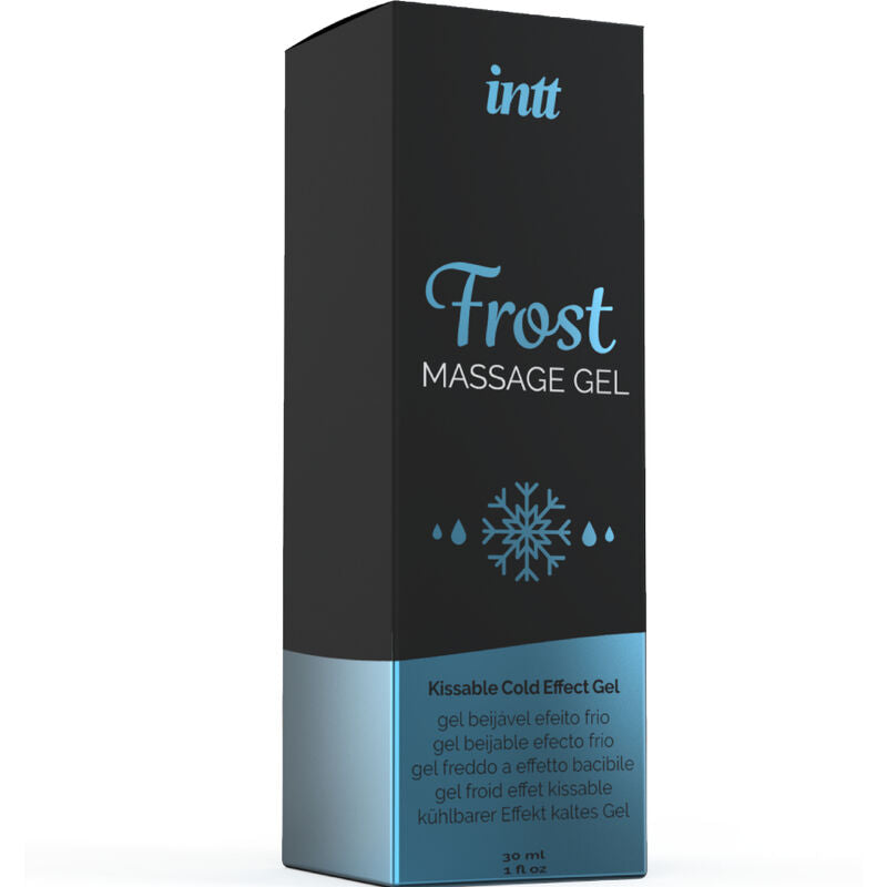 Frasco de INTT Gel de Massagem & Sexo Oral Menta Efeito Frio 30ml com tampa e rótulo, mostrando o design do produto.