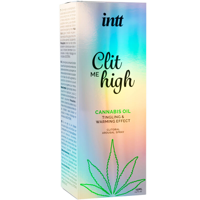 Imagem do INTT RELEASES Óleo Excitante Clitoriano Clit Me High Cannabis 15ml, realçando o frasco e a embalagem.