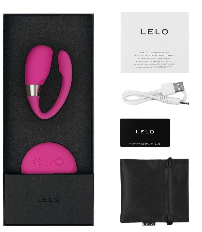 LELO TIANI 3 Massageador para Casais SenseMotion Cerise, detalhe do design ergonómico e material de silicone.