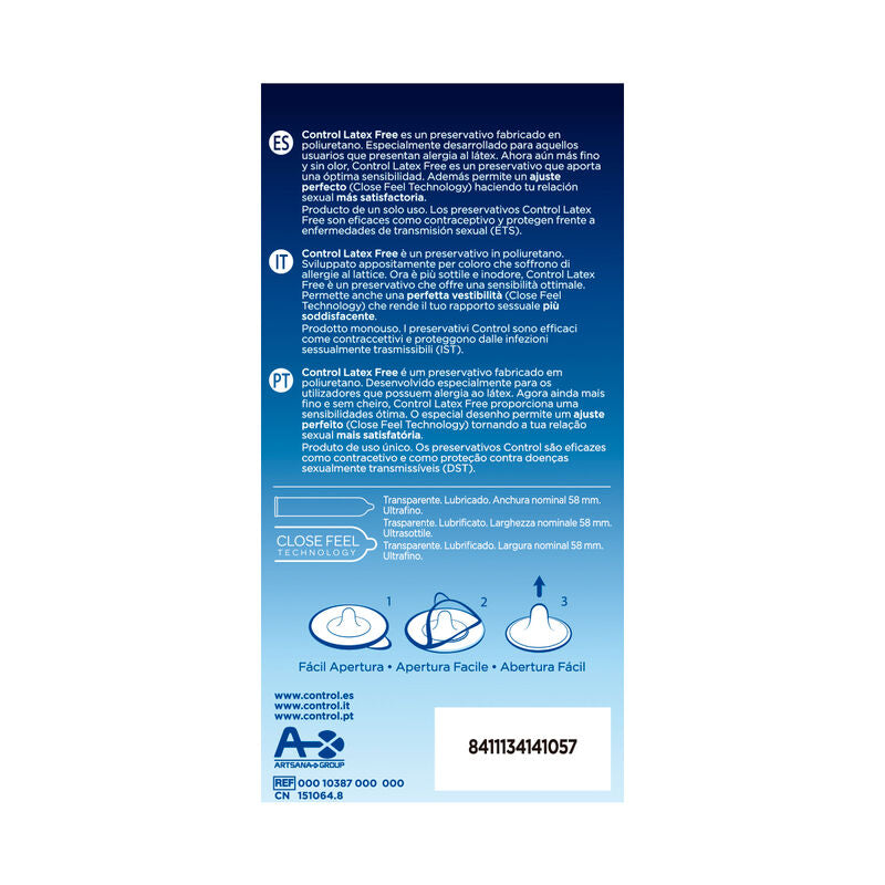 Pack de CONTROL Preservativos Sem Látex Free, 5 unidades, para sensibilidade máxima e segurança.