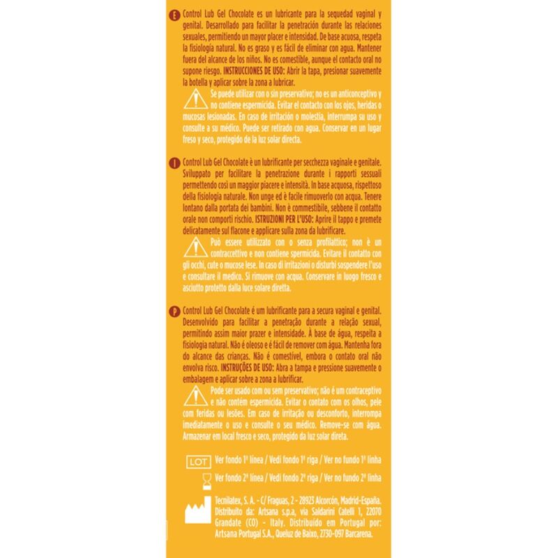 CONTROL Gel Lubrificante Sabor Chocolate com Efeito Aquecedor 75 ML, embalagem do produto