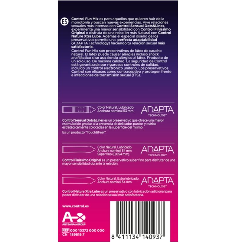 Embalagem de preservativos CONTROL Feel Fun Mix com 6 unidades, destacando a variedade de sensações