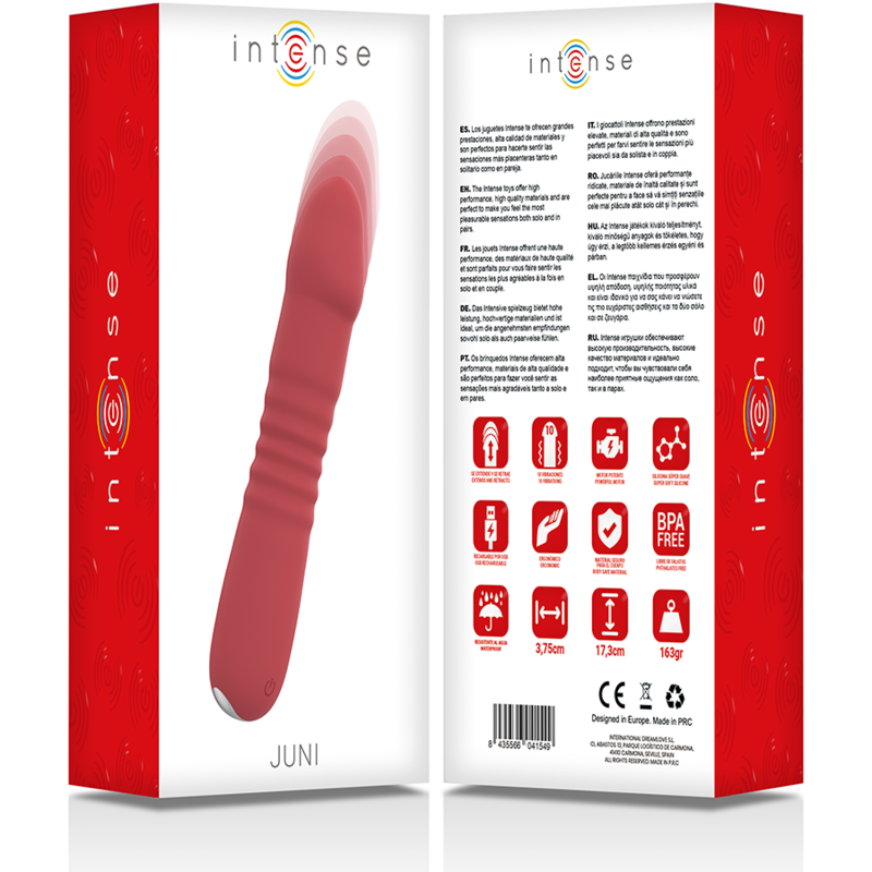 INTENSE Vibrador JUNI UP & DOWN na cor vermelha, mostrando seu design ergonómico e ponta de estimulação.
