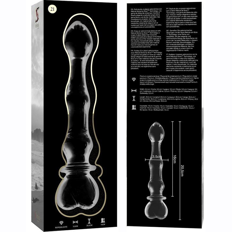 Dildo Modelo 21 Vidrio Borosilicato Transparente 20.5 cm