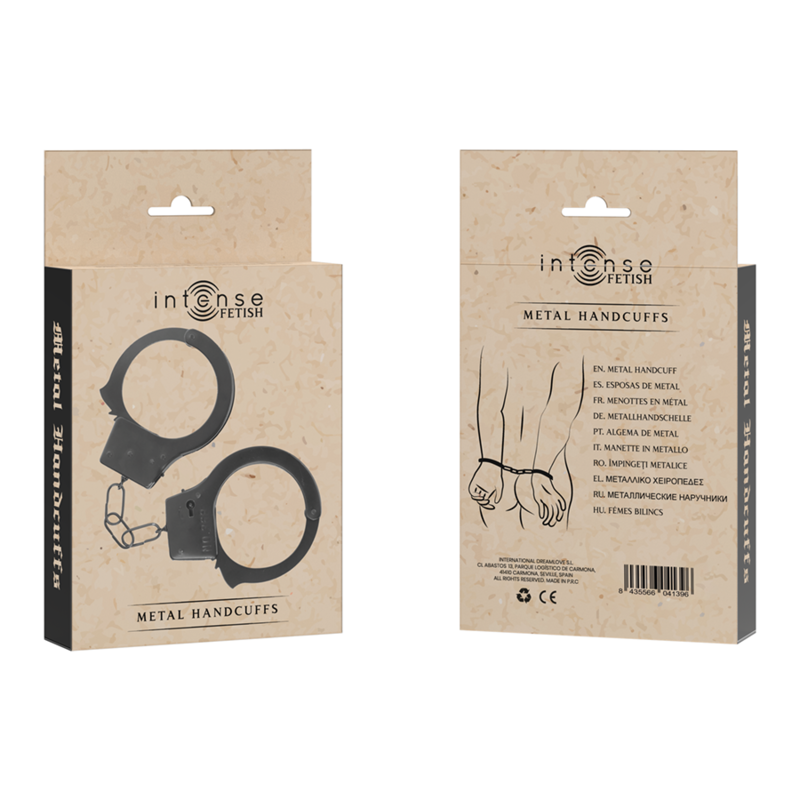 Close-up das Algemas de Metal Resistentes e Ajustáveis INTENSE FETISH, mostrando seu design e material metálico.