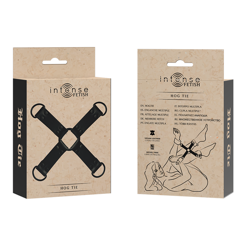 INTENSE FETISH Gravata de Porco em Couro Vegano para contenção múltipla de mãos e pés, ideal para BDSM.