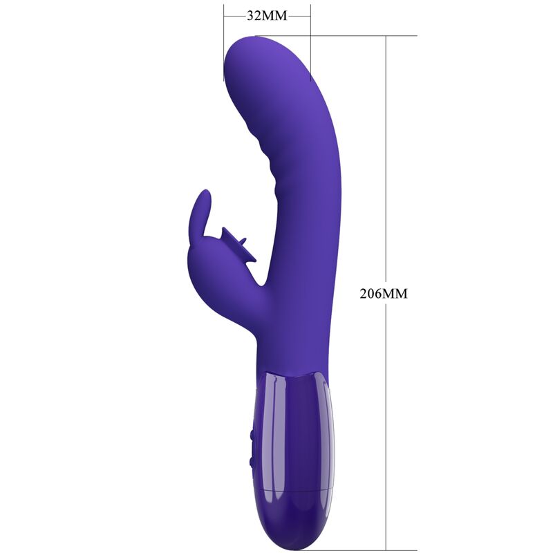 Close-up do Vibrador de Coelho PRETTY LOVE Cerberus Youth Violeta, mostrando seu design ergonómico e estimulador clitoriano.