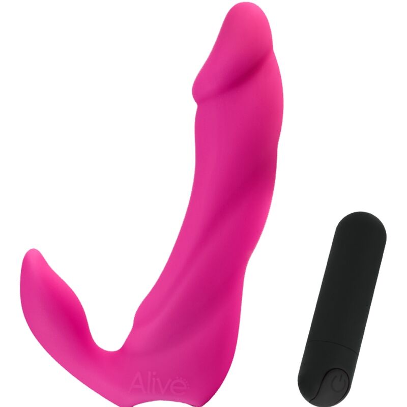 ALIVE Dildo Vibrador Bifun Pro Rosa 14,9 cm com design curvo para estimulação do ponto G e clitóris.