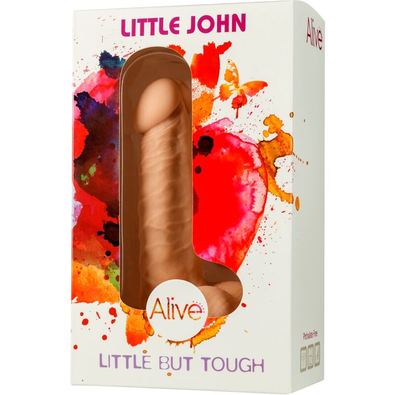 Pênis realístico ALIVE Little John 14,6 cm com base em ventosa para prazer anal e vaginal.