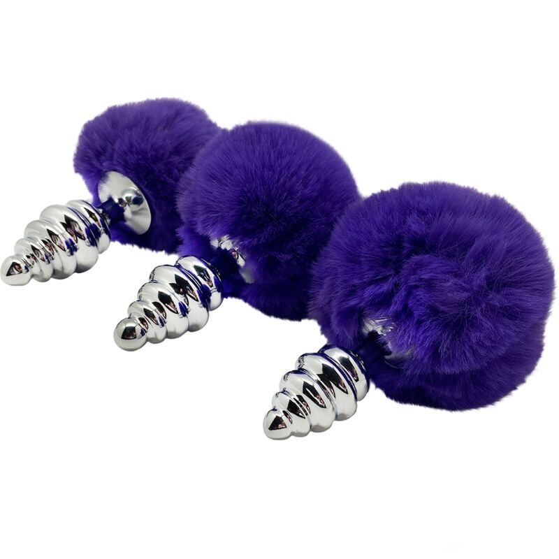 Close-up do Plug Anal ALIVE Espiral Metal Fluffy Dark Violeta Tamanho M.