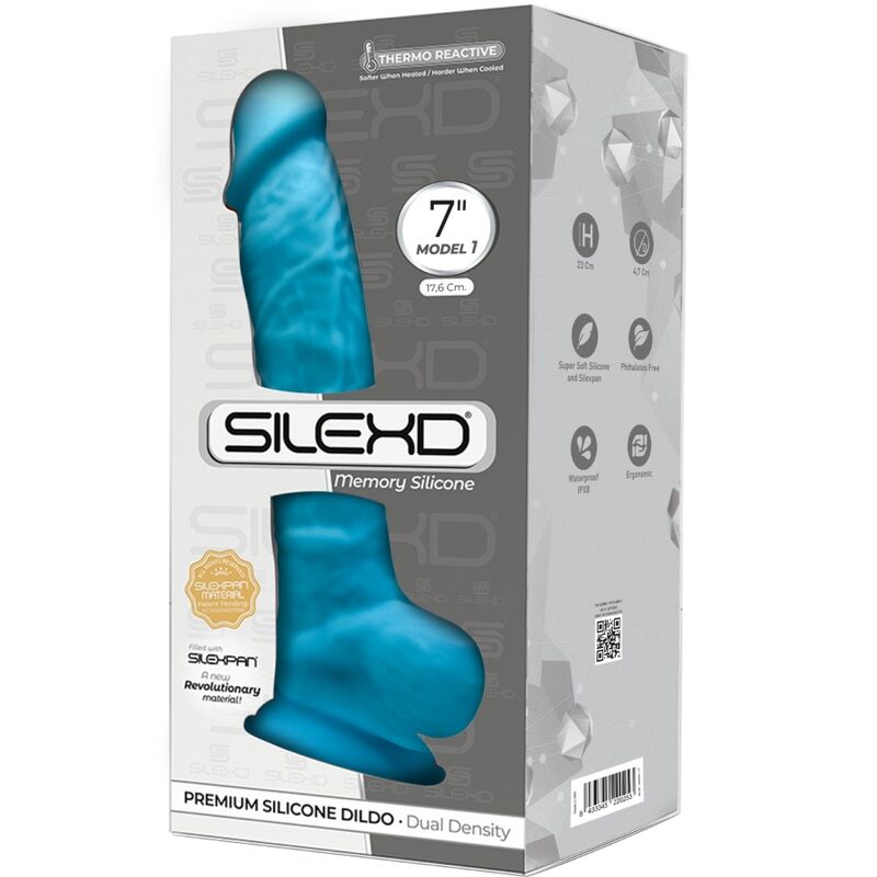 Dildo SILEXD Realístico Silexpan Silicone Azul 17.5 CM com detalhes realistas e base de ventosa.