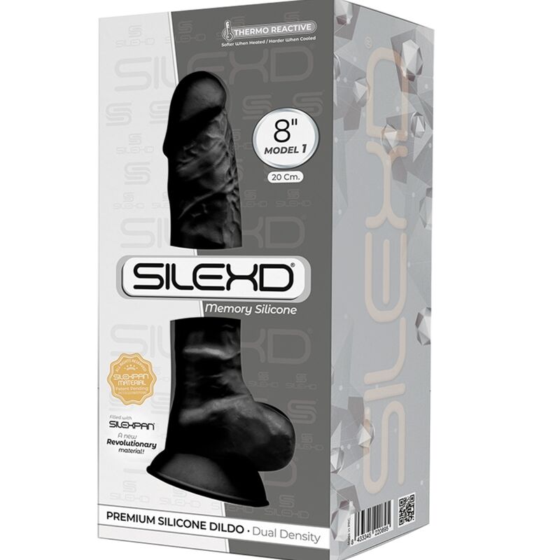 Imagem do Dildo Realístico SILEXD Silexpan Silicone Preto 20 CM com toque sedoso e base de ventosa.