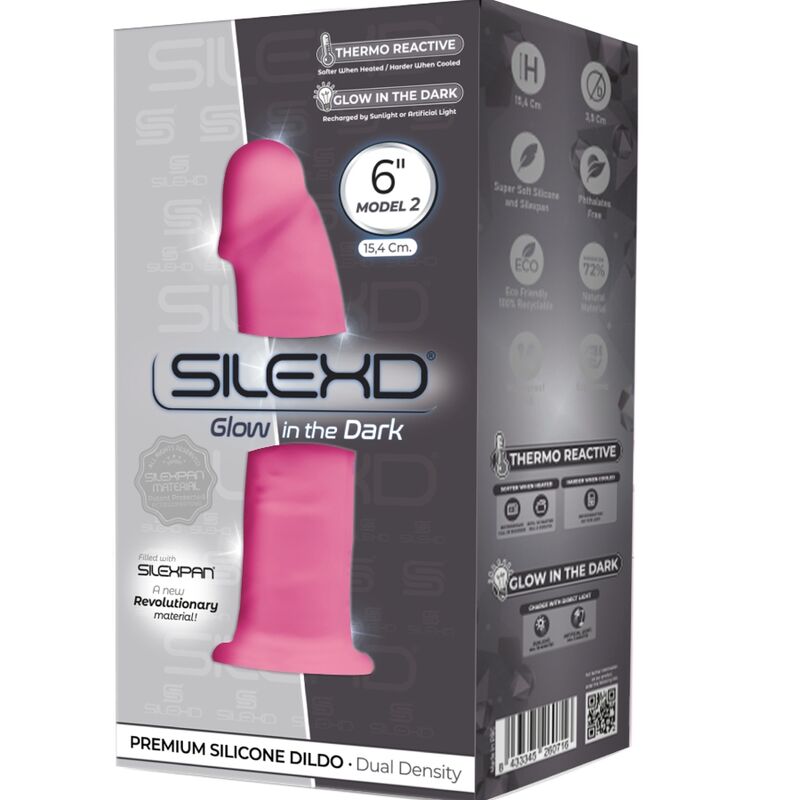 Close-up do Dildo Realista SILEXD Modelo 2 Silexpan Fluorescente Rosa com ventosa.