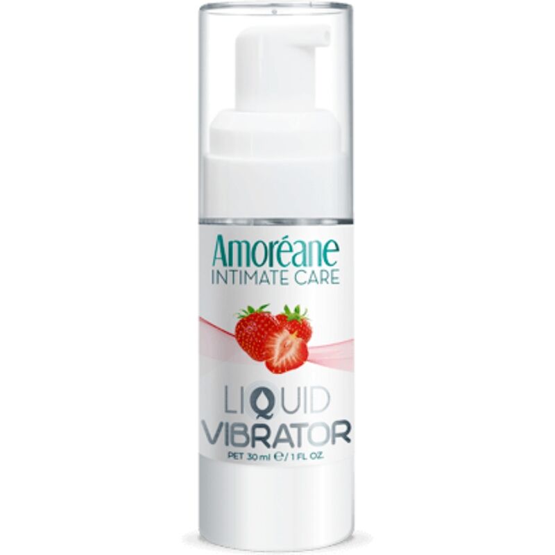 Imagem do AMOREANE Gel Vibratório Sabor Morango 30 ML, mostrando o frasco e a embalagem em destaque.
