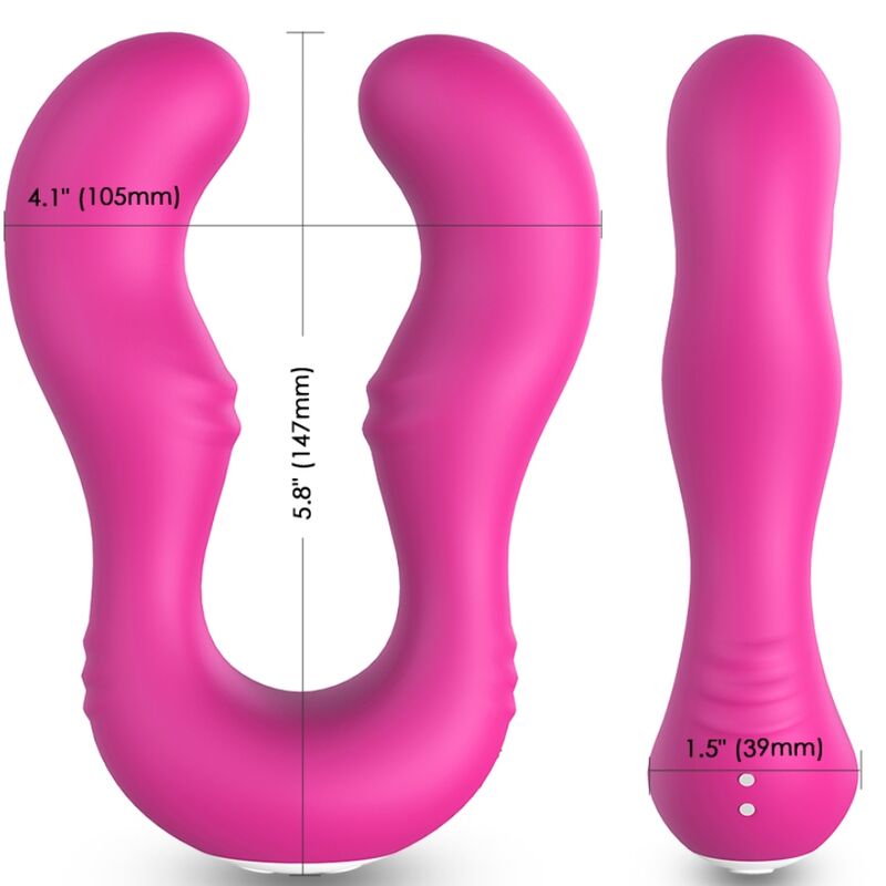 ARMONY Vibrador Seraph Duplo Controlo Remoto Fúcsia, detalhe do design ergonómico e material de silicone.