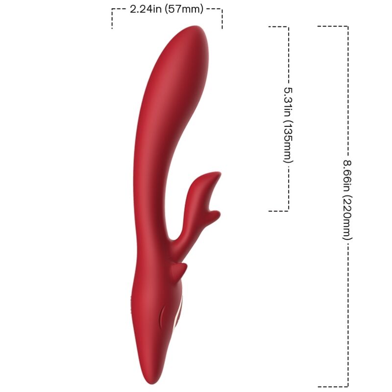 Vibrador Coelho ARMONY Curvado Vermelho em silicone macio, com estimulador clitoriano