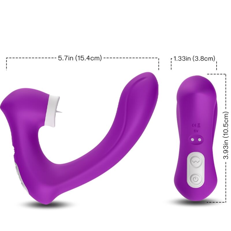 Close-up do ARMONY SecretKiss Vibrador Curvo e Estimulador Clitoriano de Sucção Roxo, destacando seu design ergonômico e material de silicone.