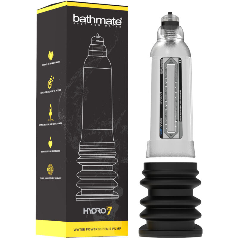 Bomba peniana hidráulica BATHMATE Hydro 7 Hercules Transparente para aumento e desenvolvimento.