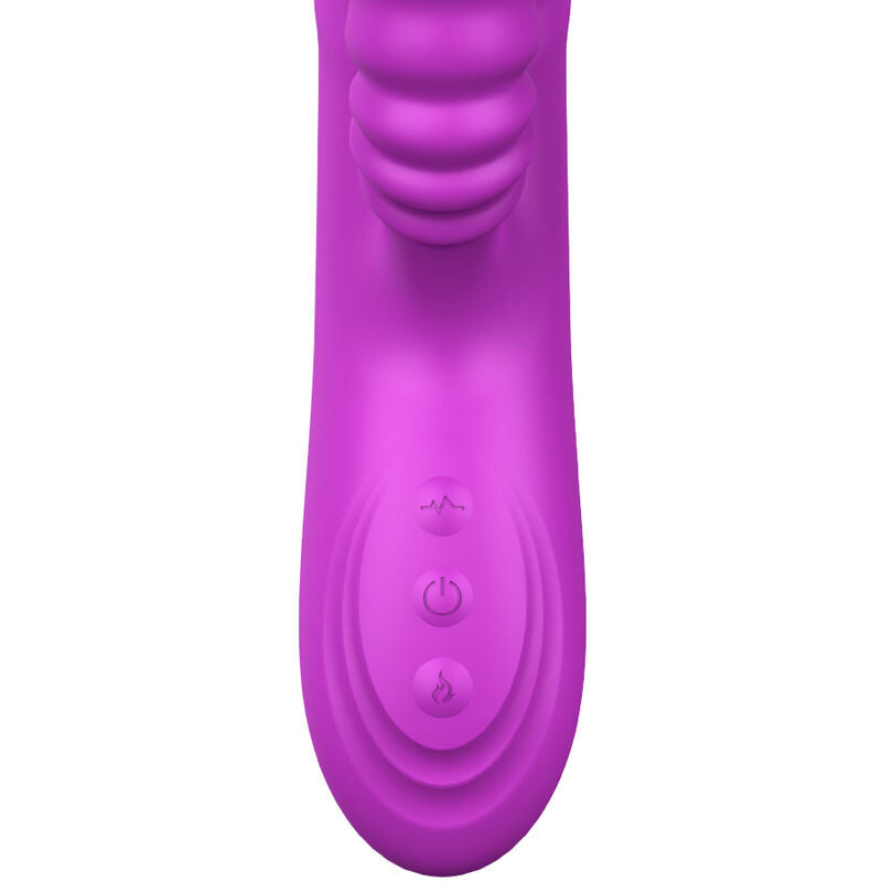 Vibrador ARMONY Angelia com língua dupla e efeito de calor, em silicone violeta.