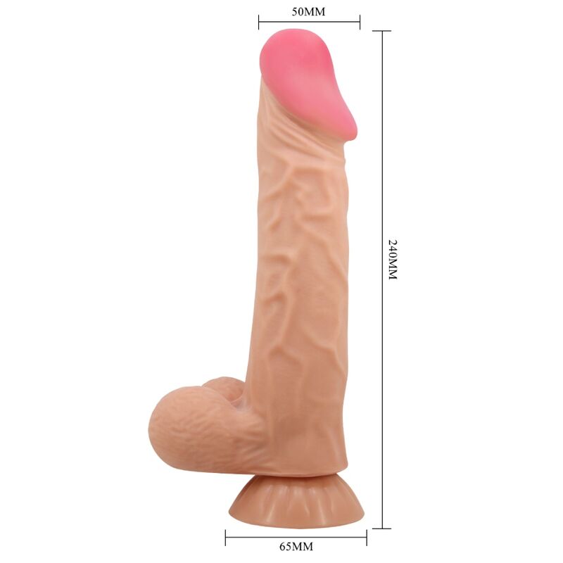 Close-up do Vibrador Realista PRETTY LOVE Sliding Skin de 24 cm com controlo remoto e ventosa.
