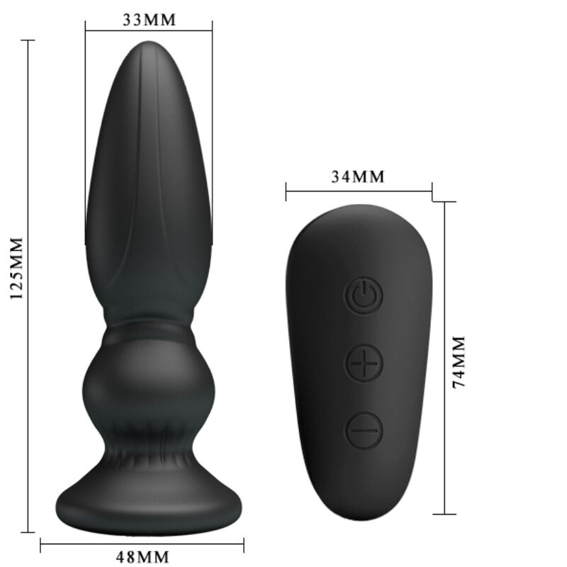 Close-up do Plugue Anal Vibrador MR PLAY de Controle Remoto Preto, mostrando seu design ergonômico e material macio.