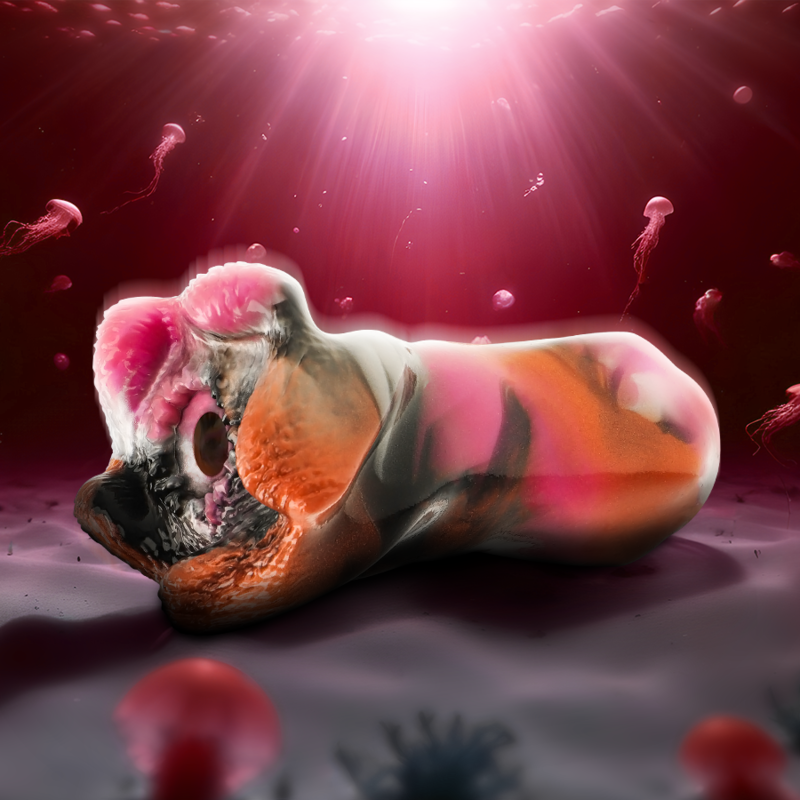 Close-up do masturbador masculino EPIC CYBERSILICOCK Telemus Ciclops, mostrando sua textura de silicone premium e design ergonômico.