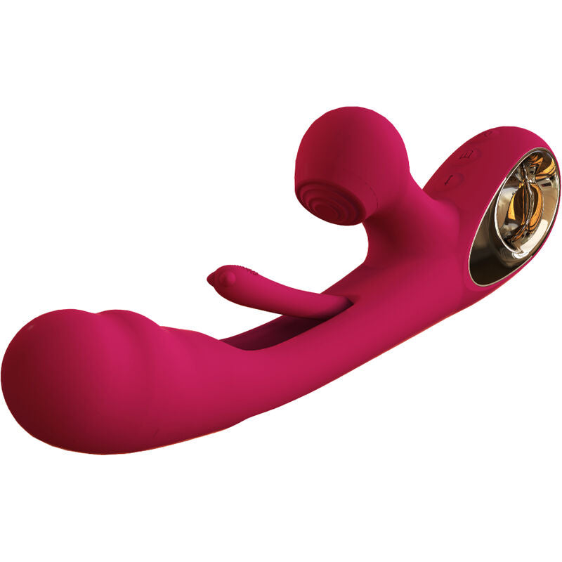 ARMONY Vibrador Impacto Swing e Estimulador Duplo na cor bordô, mostrando seu design ergonômico e texturas para estimulação.